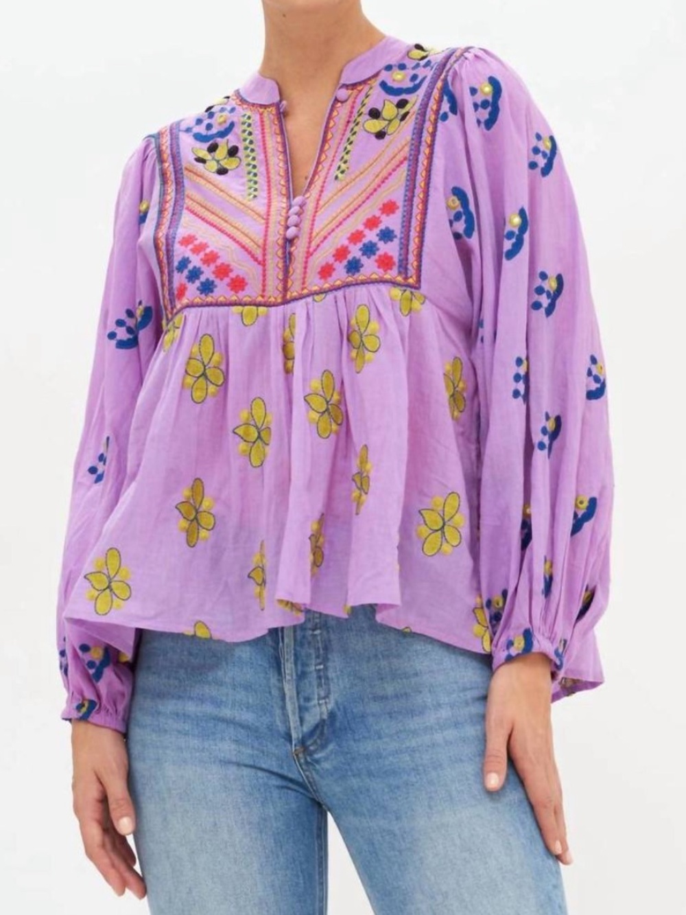 XS OLIPHANT mandarin balloon sleeve top in lilac lucknow purple ethnic blouse